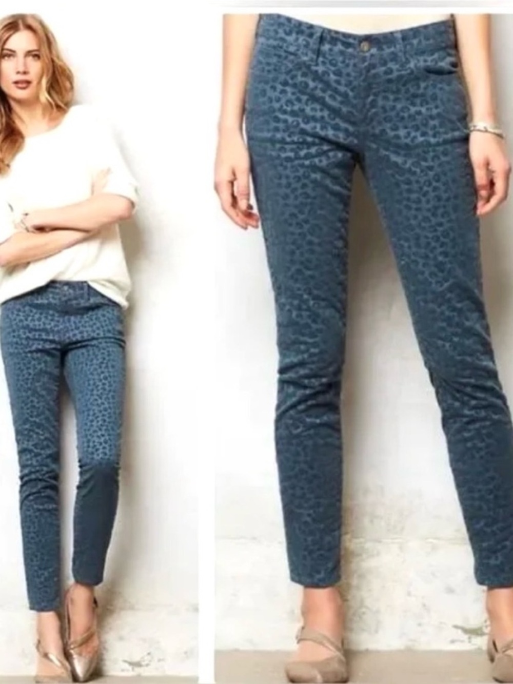 Anthropologie Pilcro Stet Flocked Velvet Leopard
Print Jeans 26 New